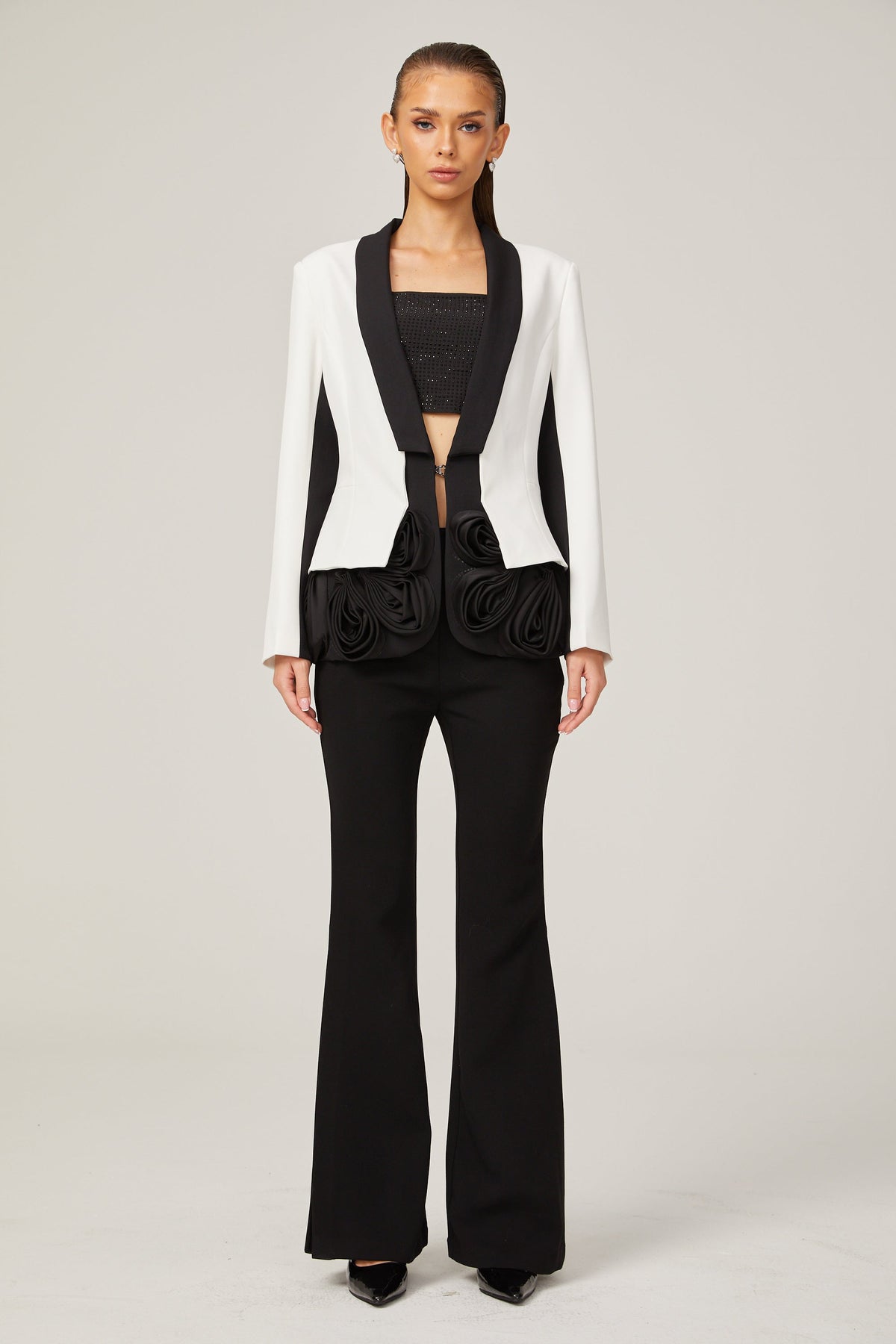 Jessica Beyaz 3 Boyutlu Yapraklı Katmanlı Blazer
