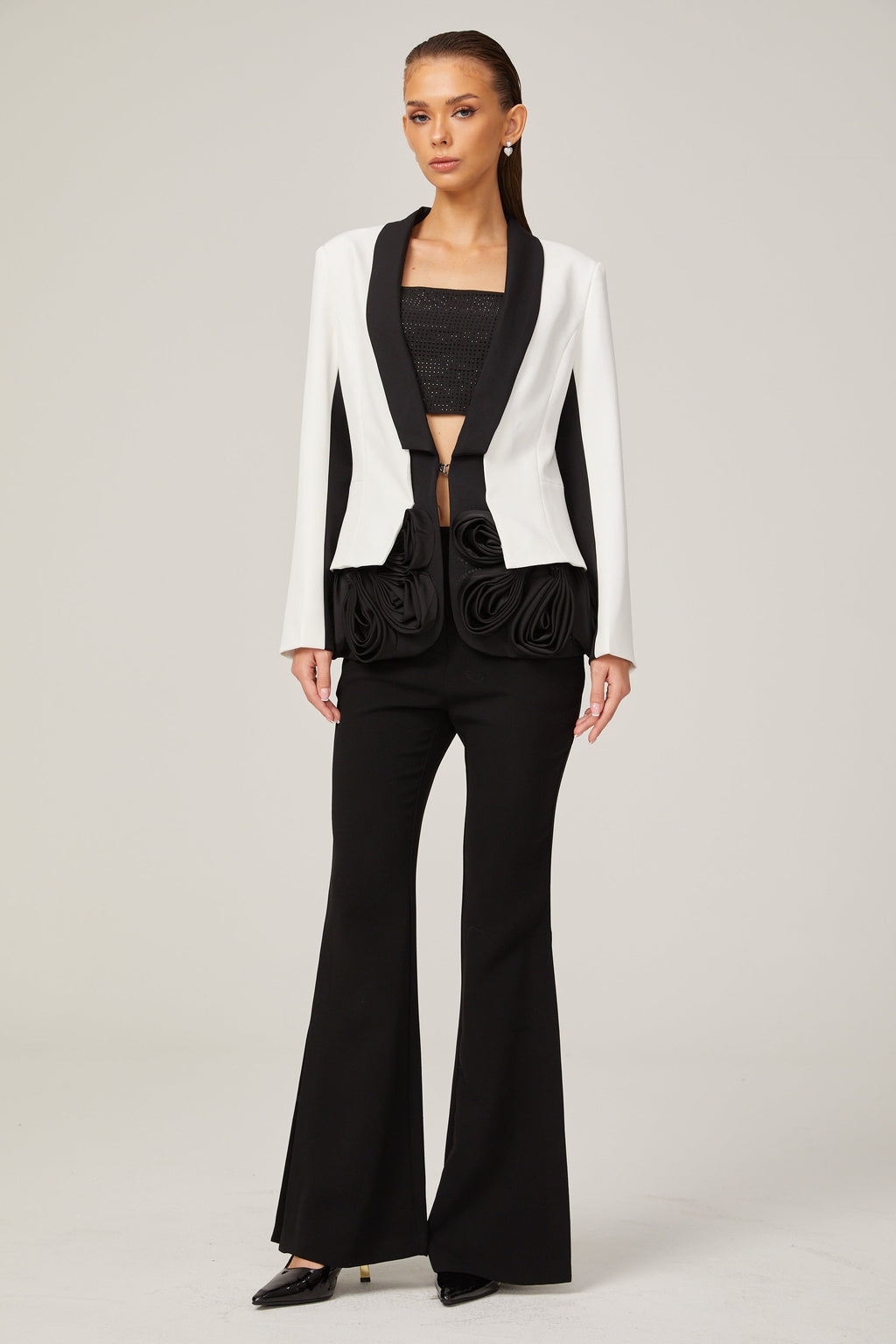 Jessica Beyaz 3 Boyutlu Yapraklı Katmanlı Blazer