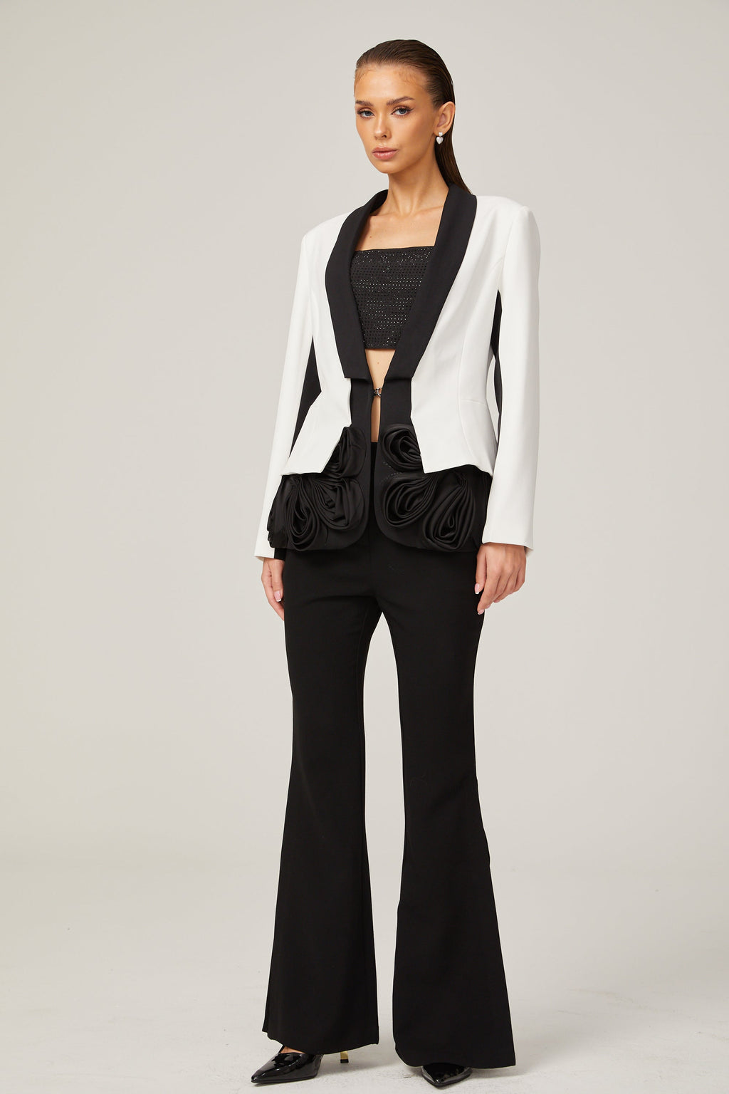 Jessica Beyaz 3 Boyutlu Yapraklı Katmanlı Blazer