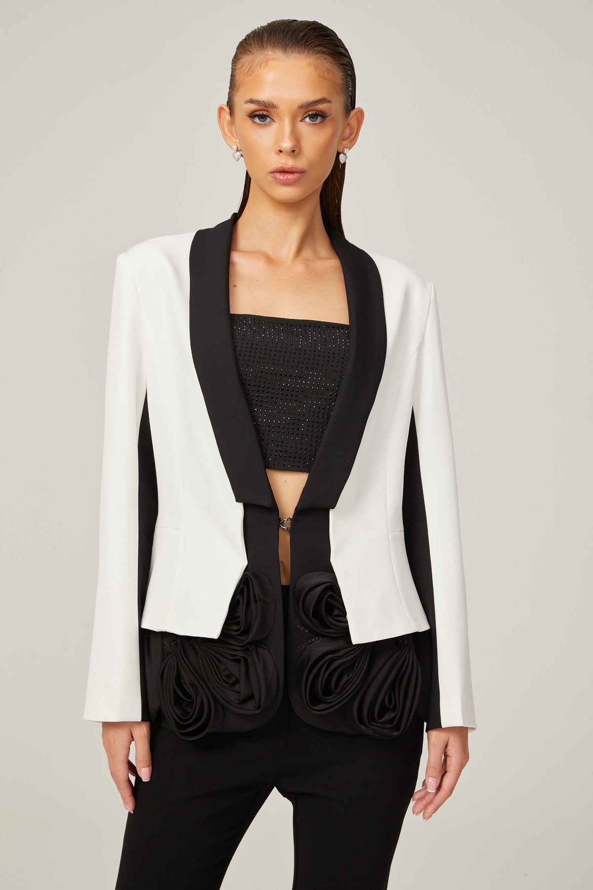 Jessica Beyaz 3 Boyutlu Yapraklı Katmanlı Blazer