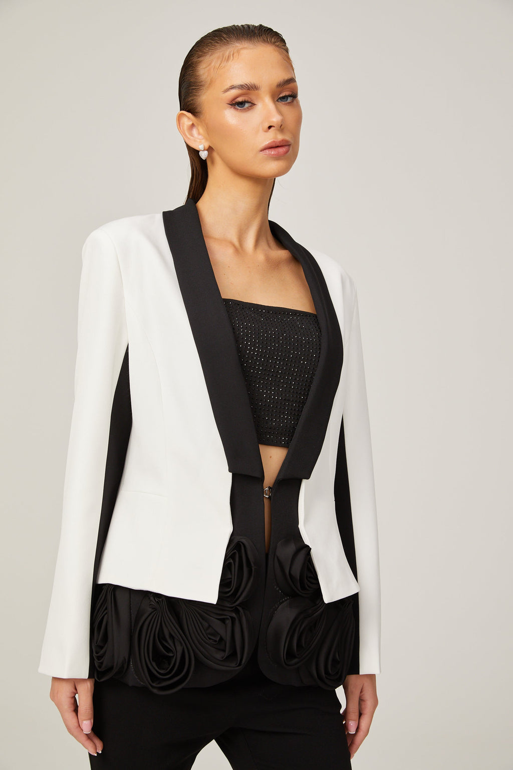 Jessica Beyaz 3 Boyutlu Yapraklı Katmanlı Blazer