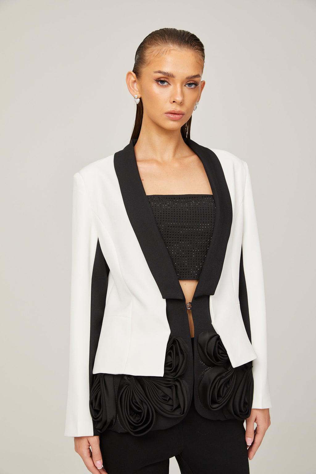 Jessica Beyaz 3 Boyutlu Yapraklı Katmanlı Blazer