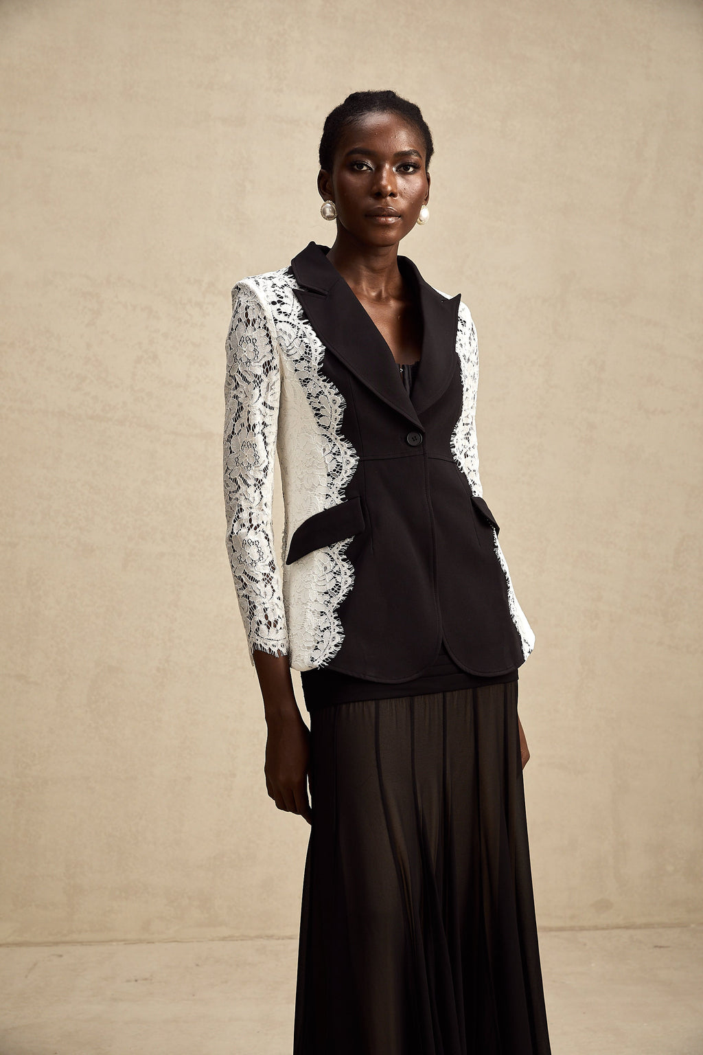 Sandrine Renk Bloklu, Dantel Detaylı Blazer