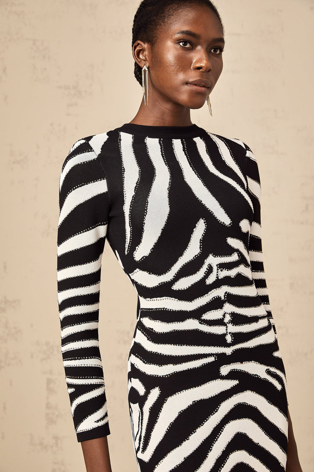 Jeanne Zebra Desenli Pullu Mini Elbise