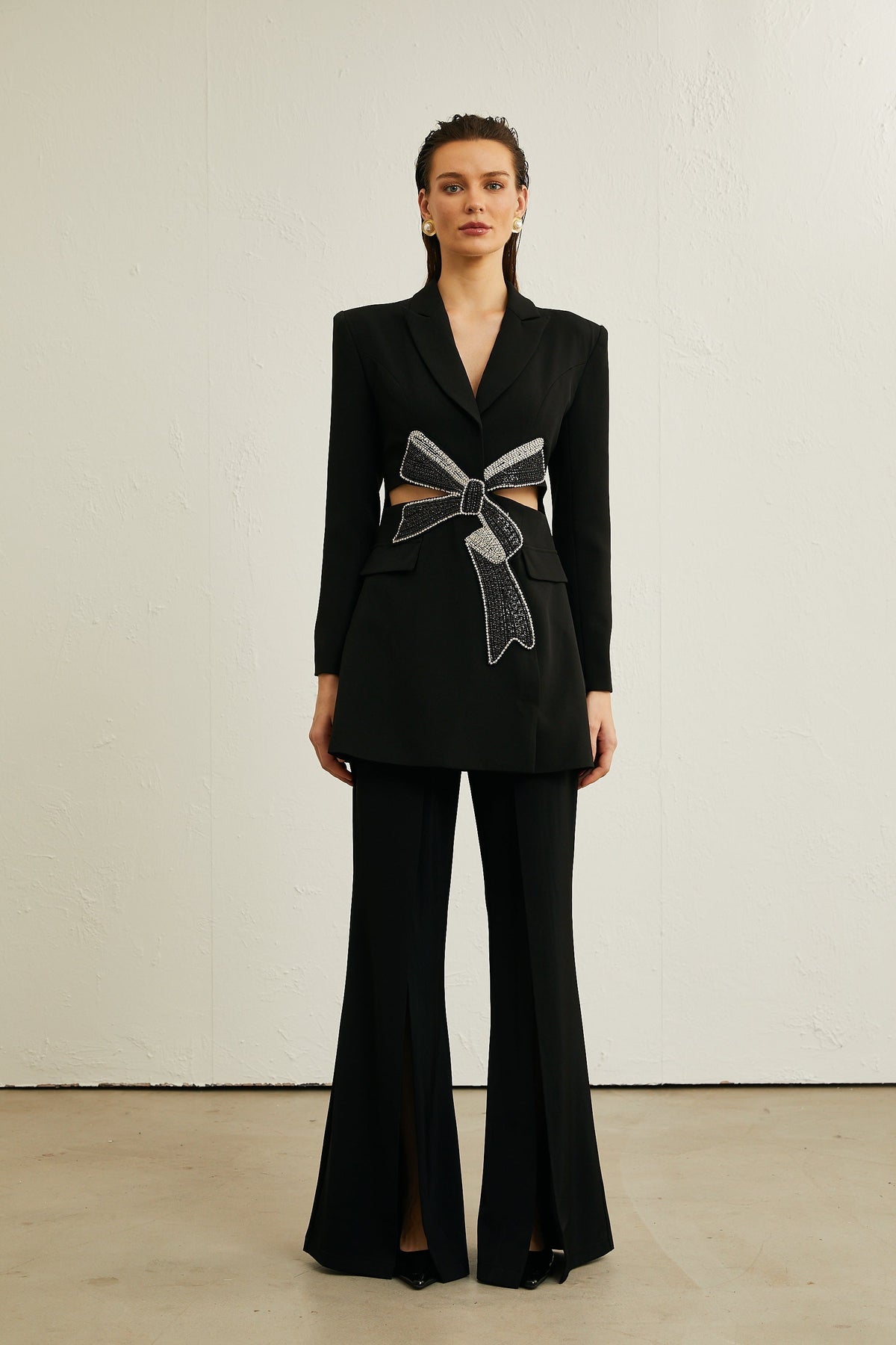 Justine Siyah İlmek Kesimli Blazer
