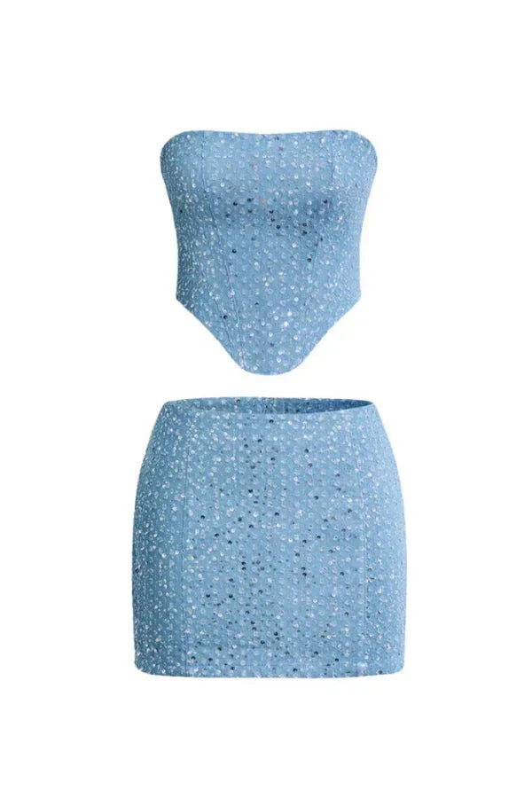 Odessa Işıltılı Etek Üst Set