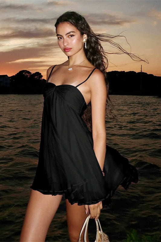 Mireille Off Shoulder Chiffon Mini Dress