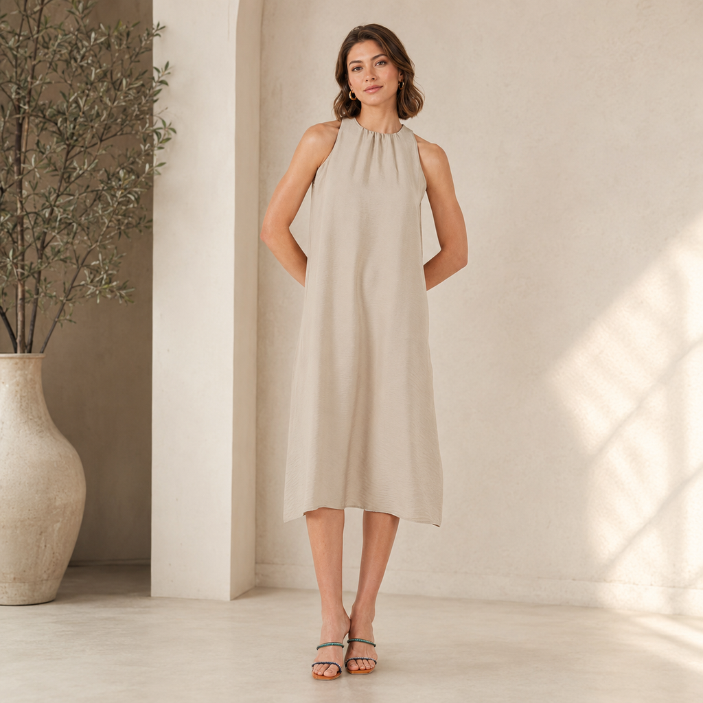 Regular Fit Halter Yaka Midi Boy Elbise ELBİSE