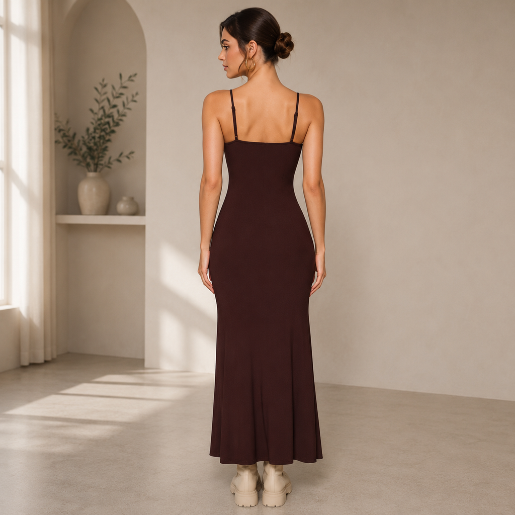 Siyah Fitted/vücuda Oturan Askı Boyu Ayarlanabilen Maxi Esnek Sandy Elbise