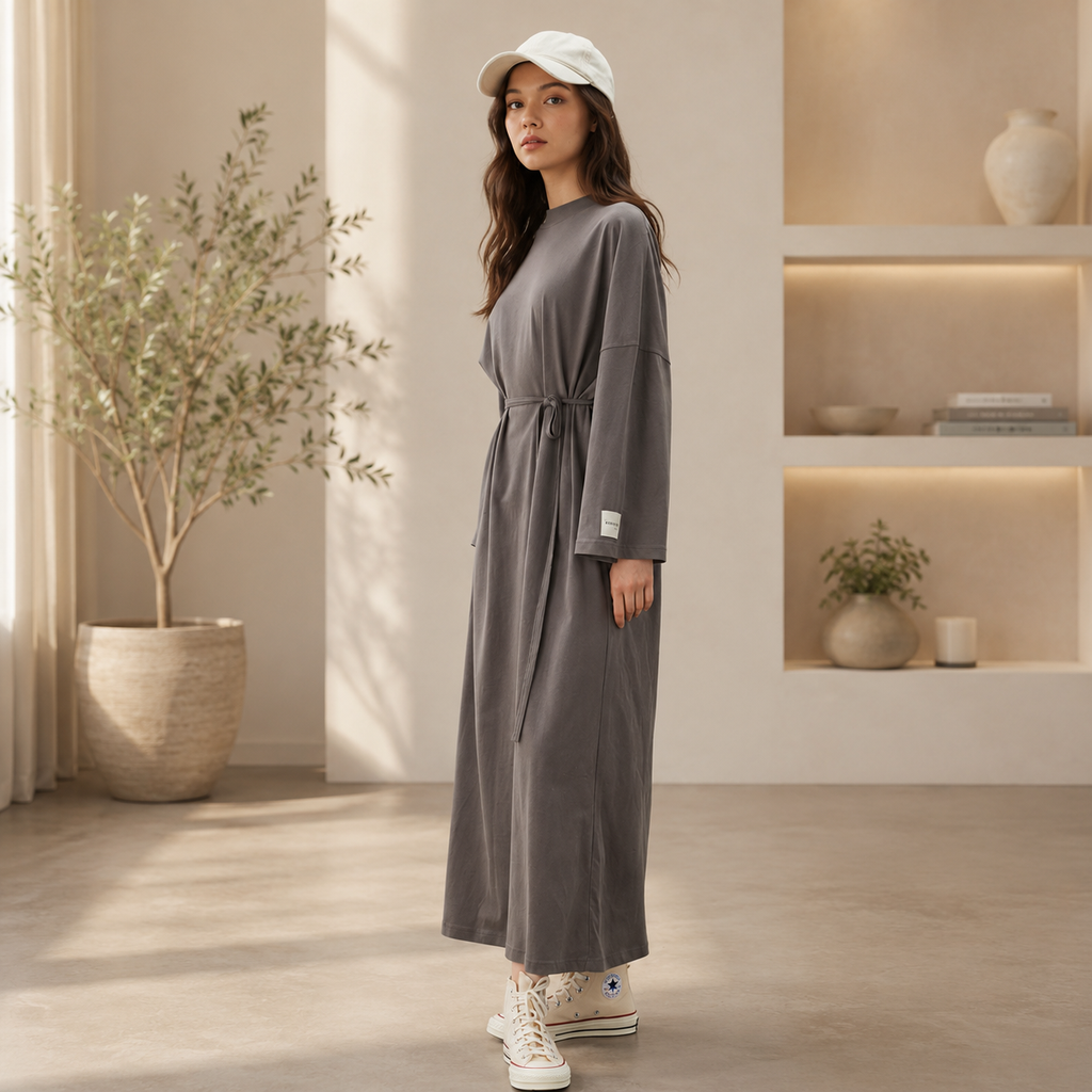 OVERSIZE UZUN RAHAT ELBİSE ANTRASİT