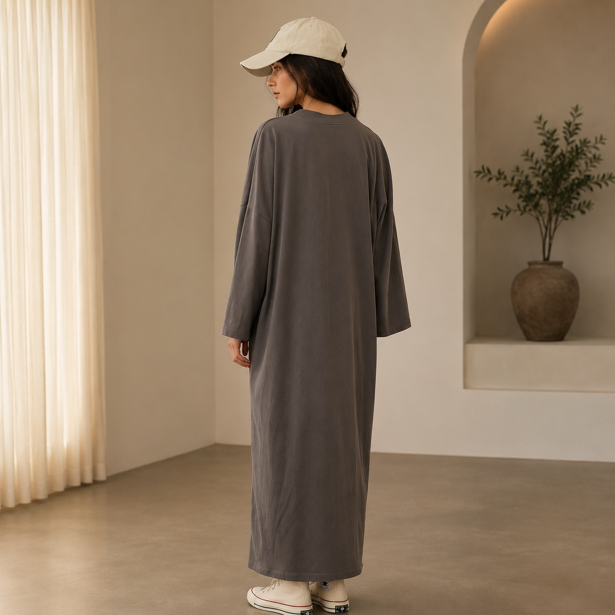 OVERSIZE UZUN RAHAT ELBİSE ANTRASİT