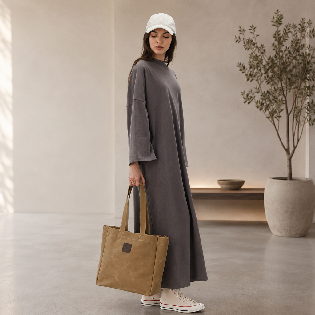 OVERSIZE UZUN RAHAT ELBİSE ANTRASİT