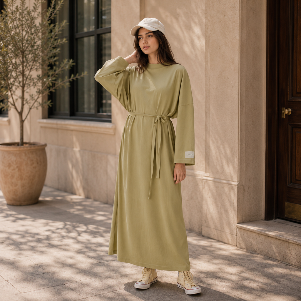OVERSIZE UZUN RAHAT ELBİSE SARI