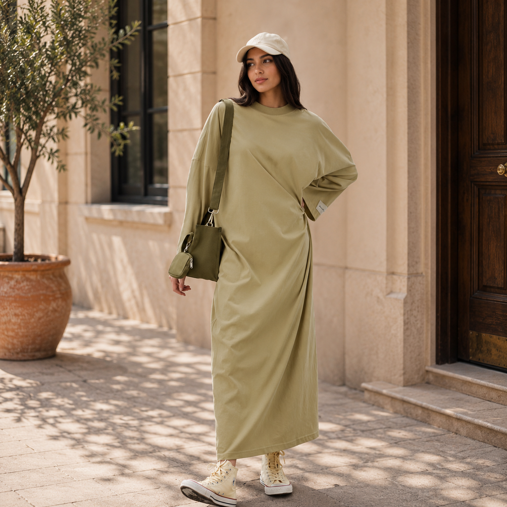 OVERSIZE UZUN RAHAT ELBİSE SARI
