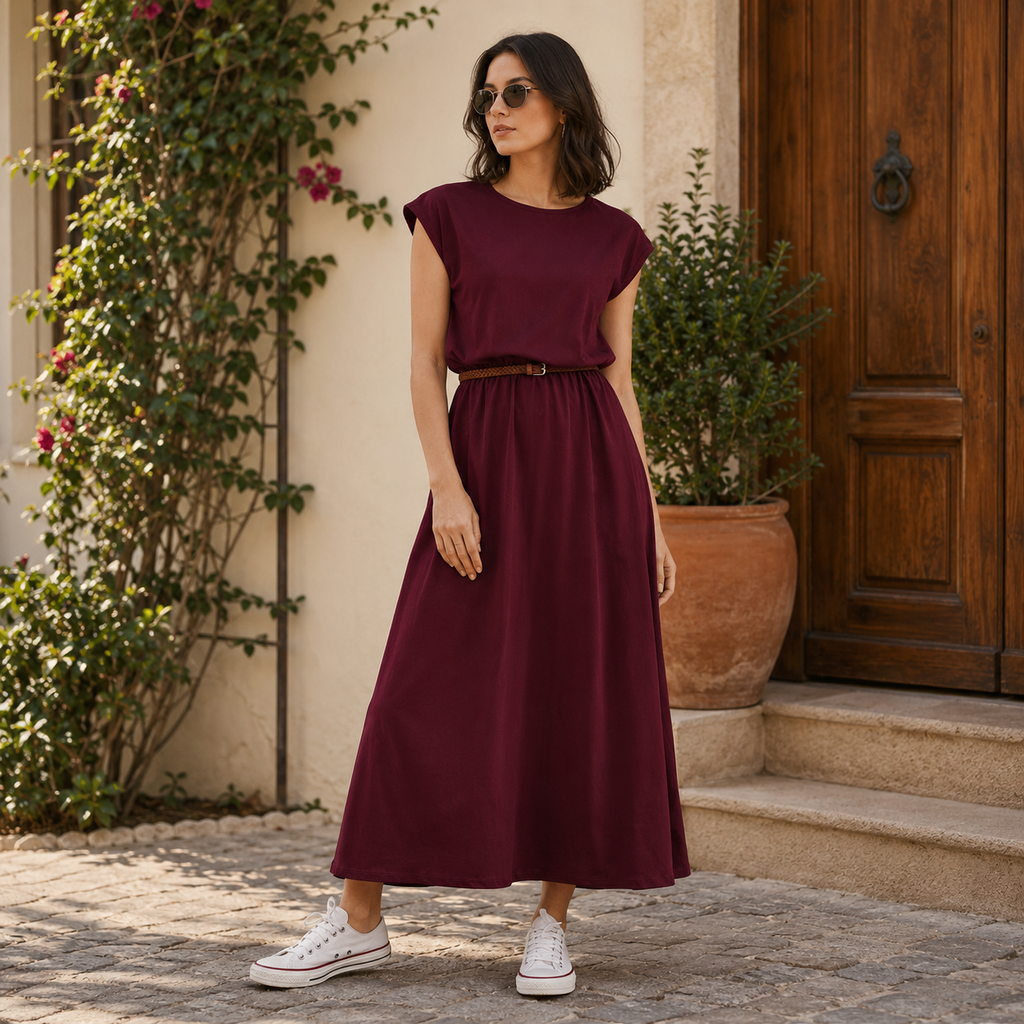 Kadın Siyah Beli Lastikli Yarasa Penye Elbise