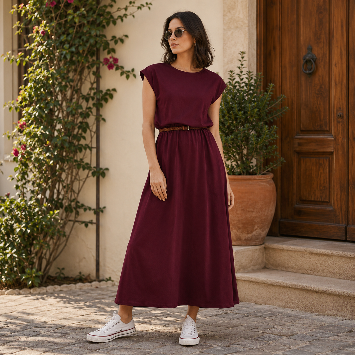 Kadın Siyah Beli Lastikli Yarasa Penye Elbise
