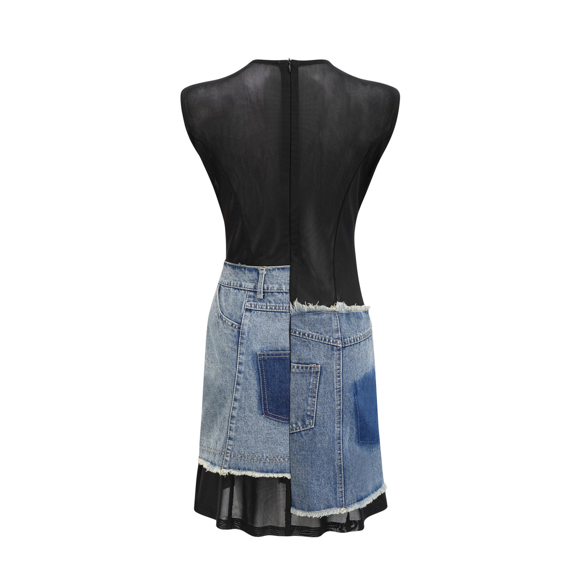 Lana Denim Patchwork Kolsuz Elbise
