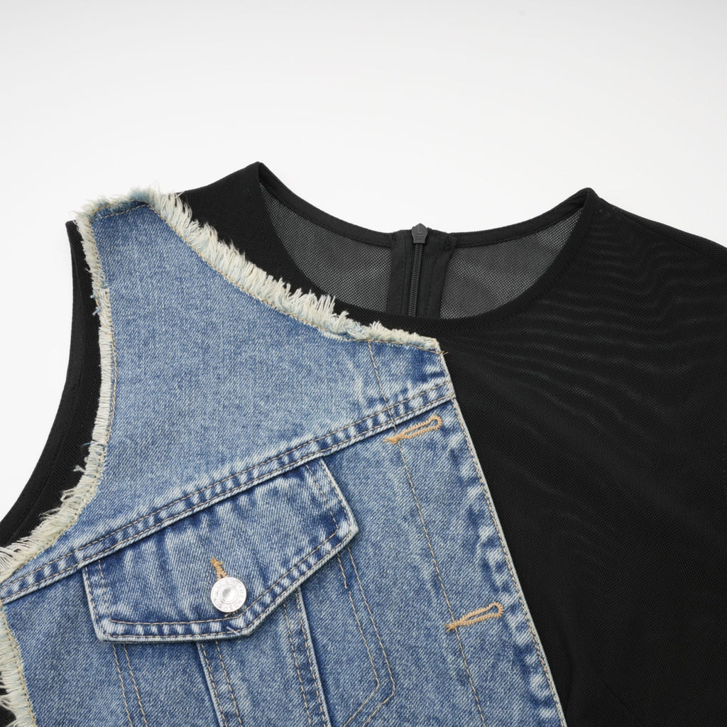 Lana Denim Patchwork Kolsuz Elbise