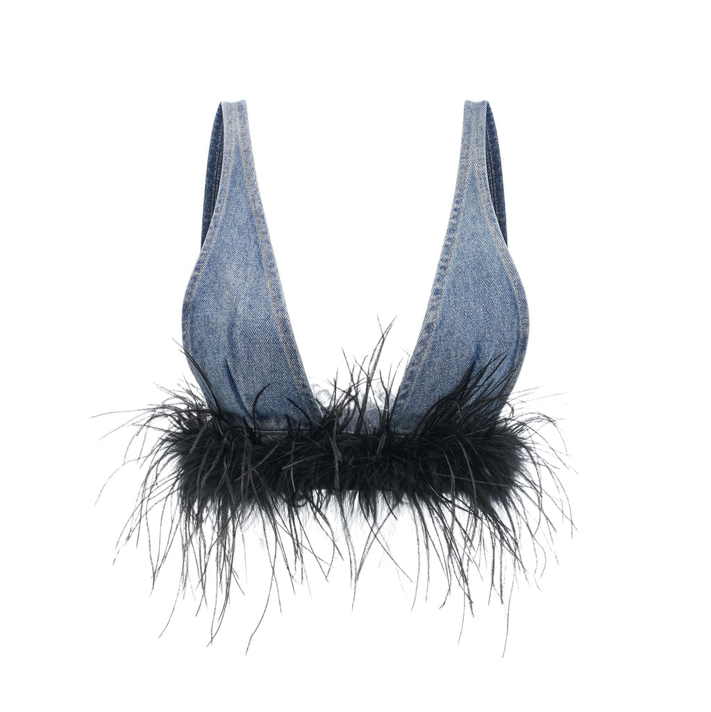 Milia Tüylü Denim Üst Ve Etek Uyumlu Set