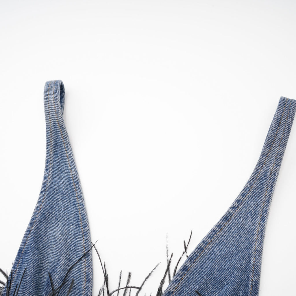 Milia Tüylü Denim Üst Ve Etek Uyumlu Set