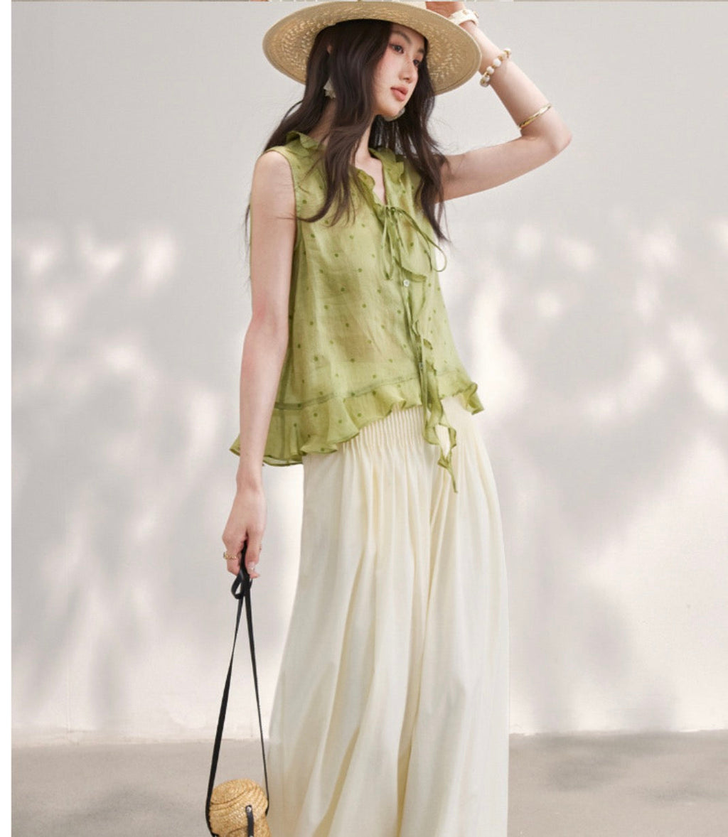 Womens Ruffled Blouse With Tie Details Figure-flattering Top