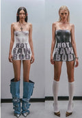 Women Y2K Strapless Tube Mini Dress Graphic Body-Morph Print Bodycon Streetwear Baddie Outfit Nightclub Rave Party Dress