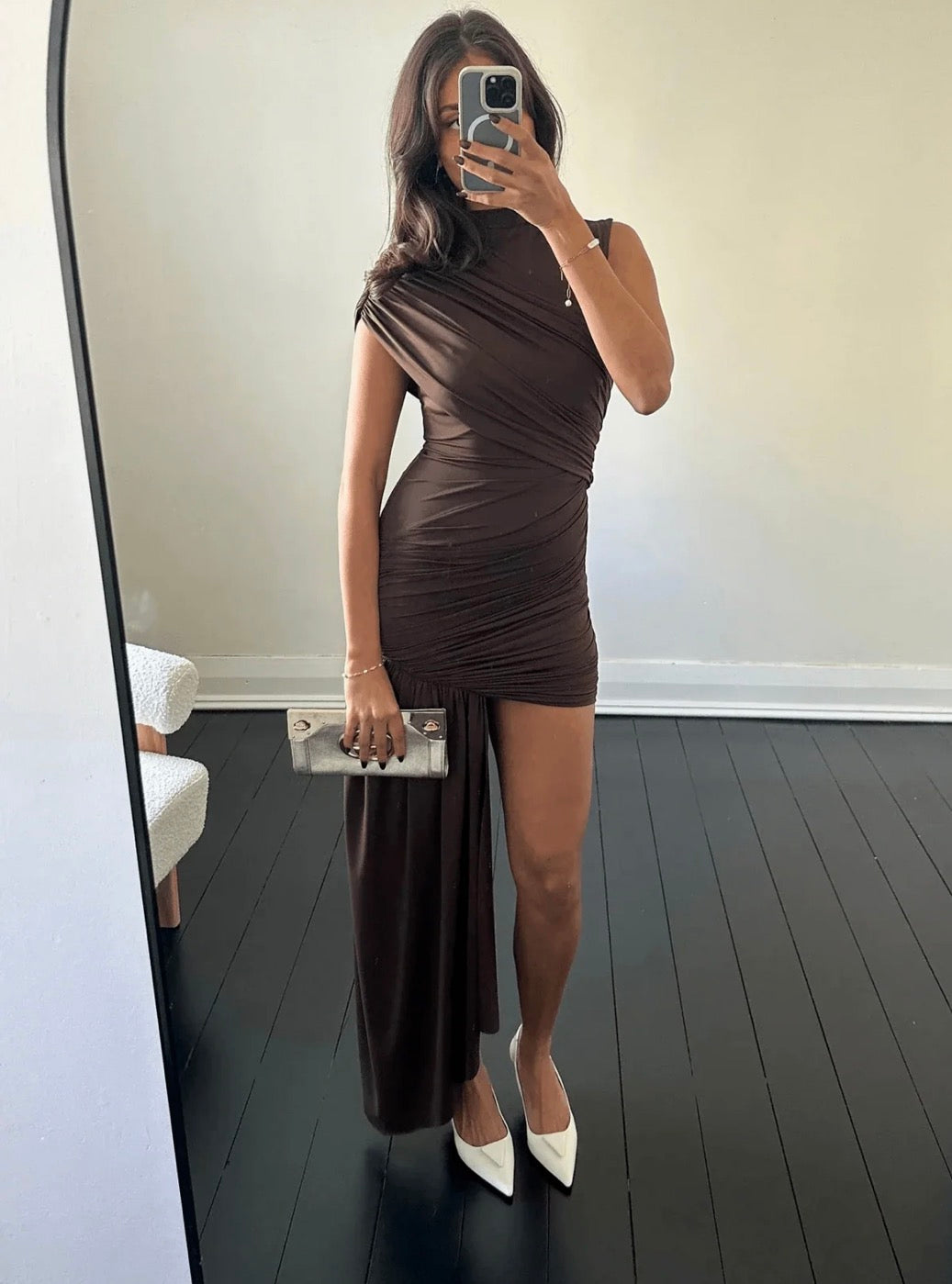 Jenny High Neck Ruched Mini Dress
