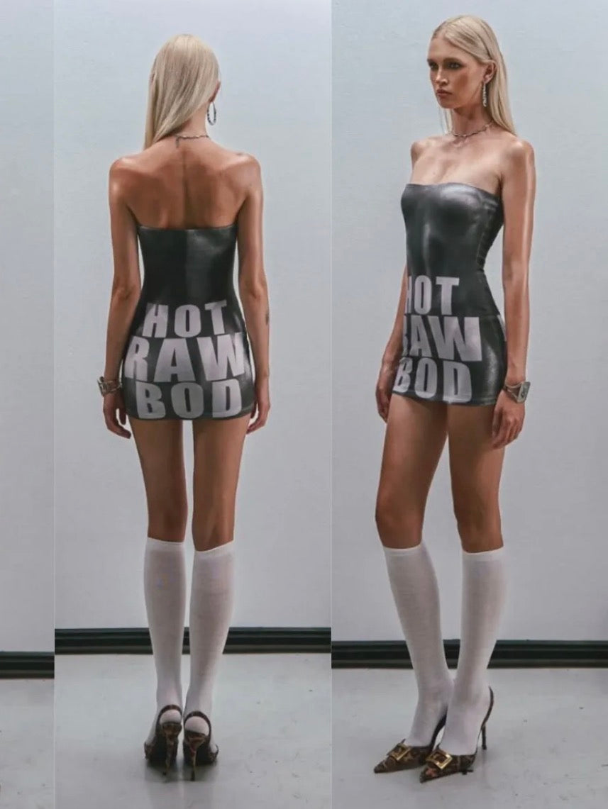 Women Y2K Strapless Tube Mini Dress Graphic Body-Morph Print Bodycon Streetwear Baddie Outfit Nightclub Rave Party Dress