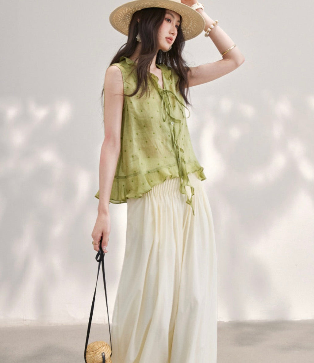 Womens Ruffled Blouse With Tie Details Figure-flattering Top
