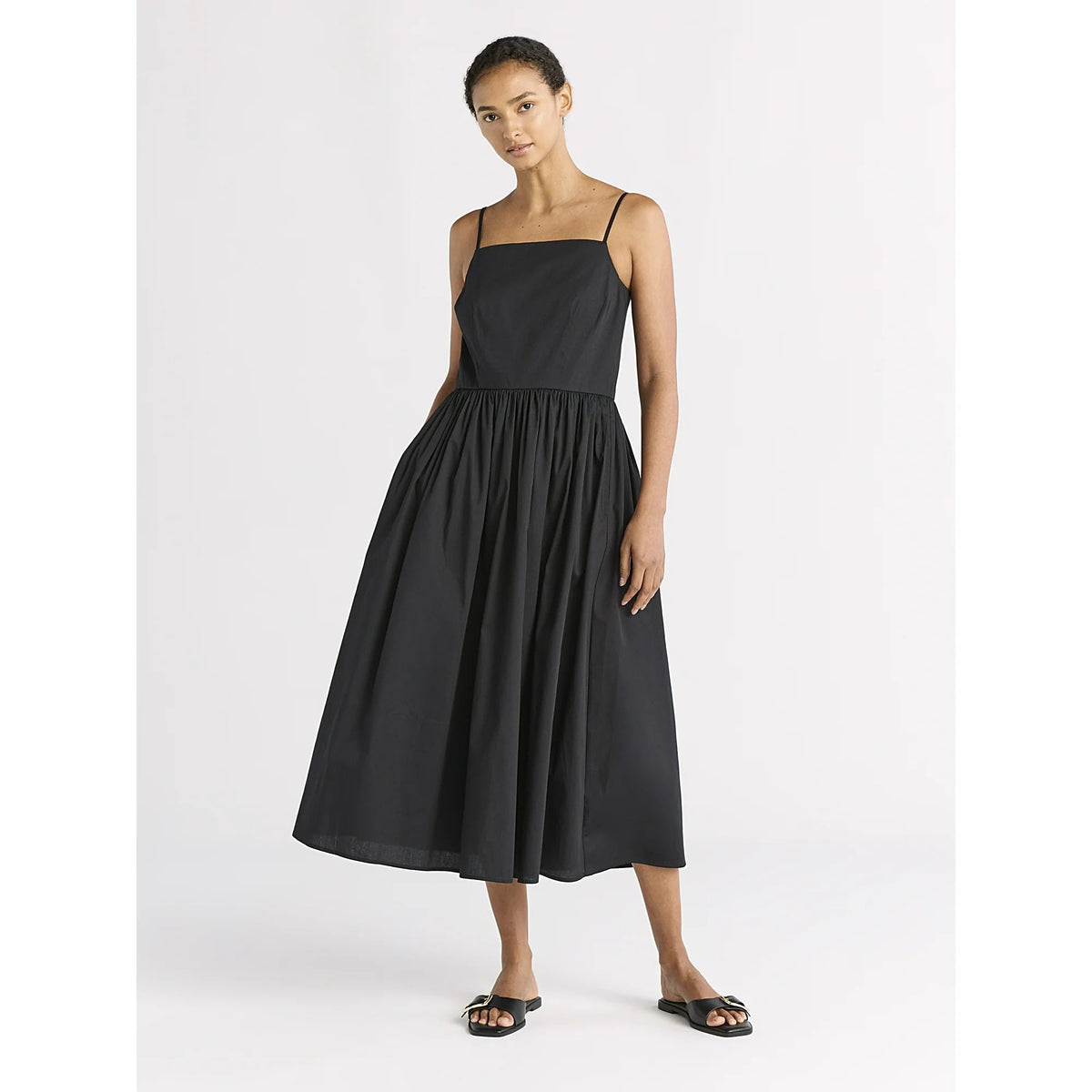 Alecto Pleated Spaghetti Strap Midi Dress