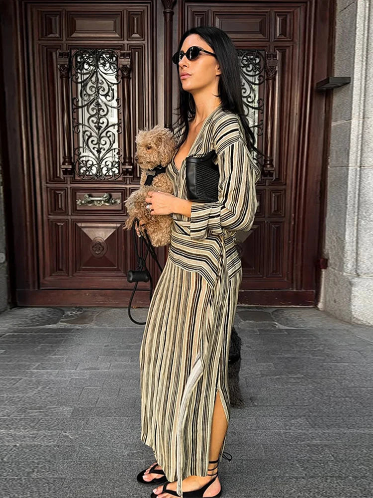 Amanda Striped Maxi V-Neck Dress