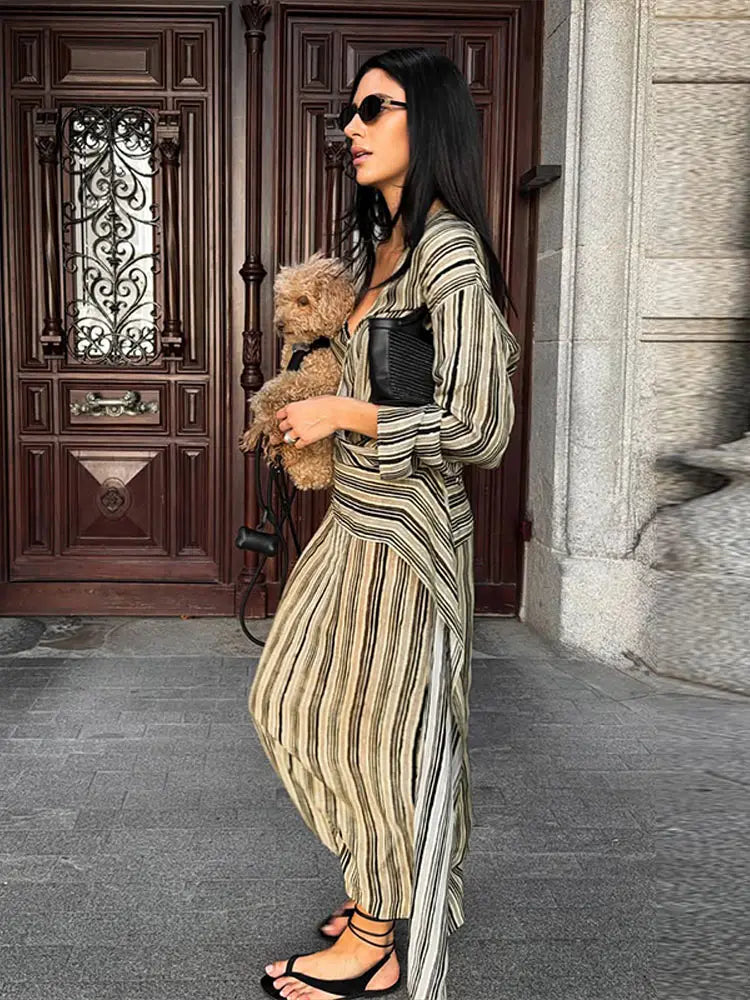 Amanda Striped Maxi V-Neck Dress