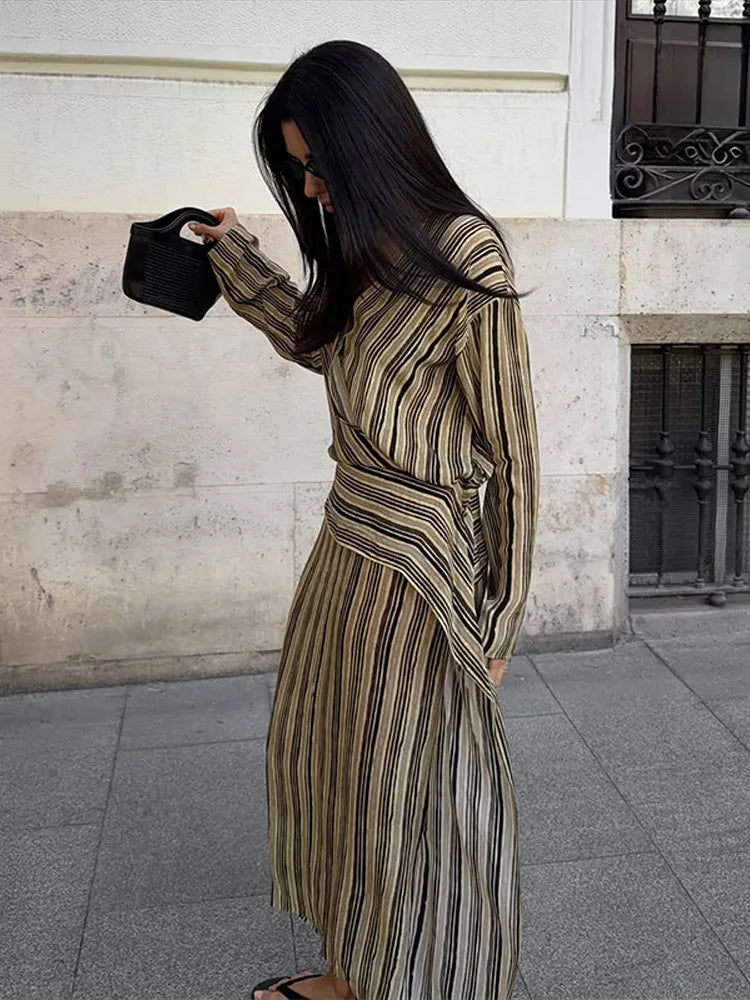Amanda Striped Maxi V-Neck Dress
