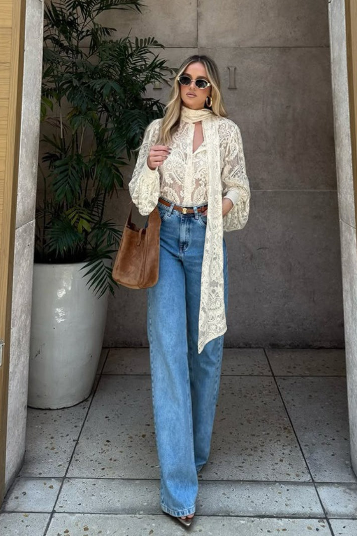 Dunja Sheer Lace Tie Blouse