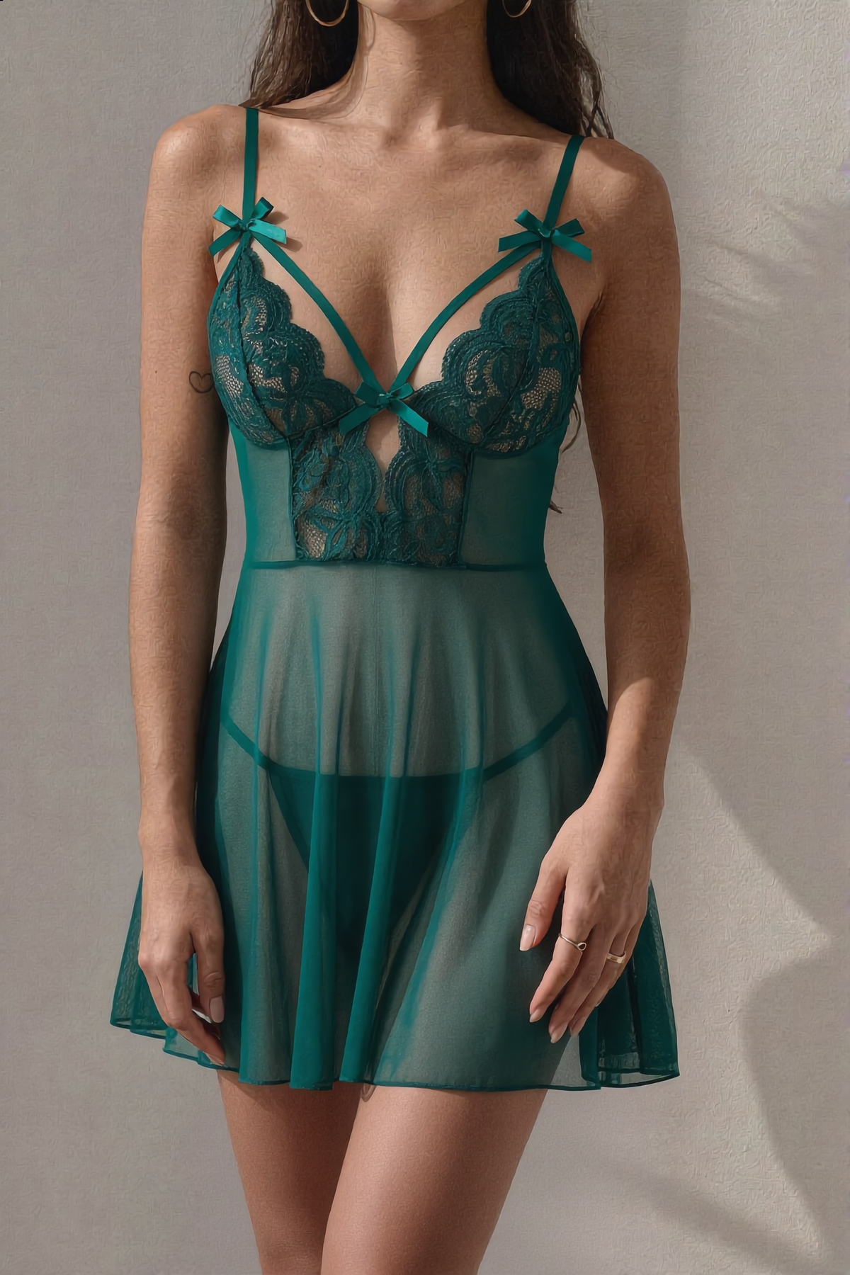 Midnight Dantelli Babydoll Takımı - Yeşil