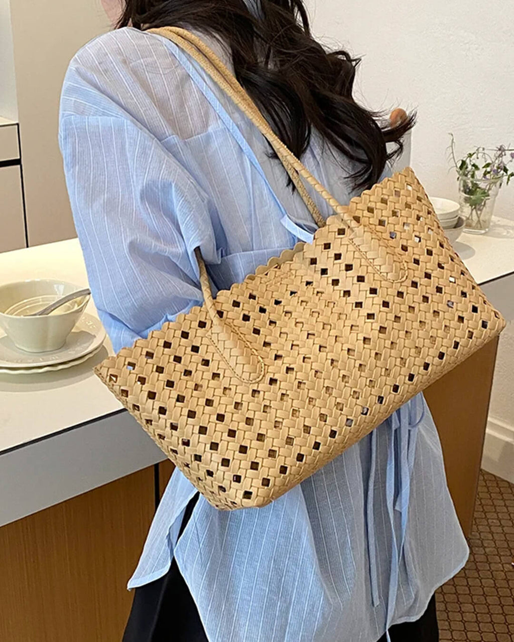 Briana Woven Straw Tote Bag