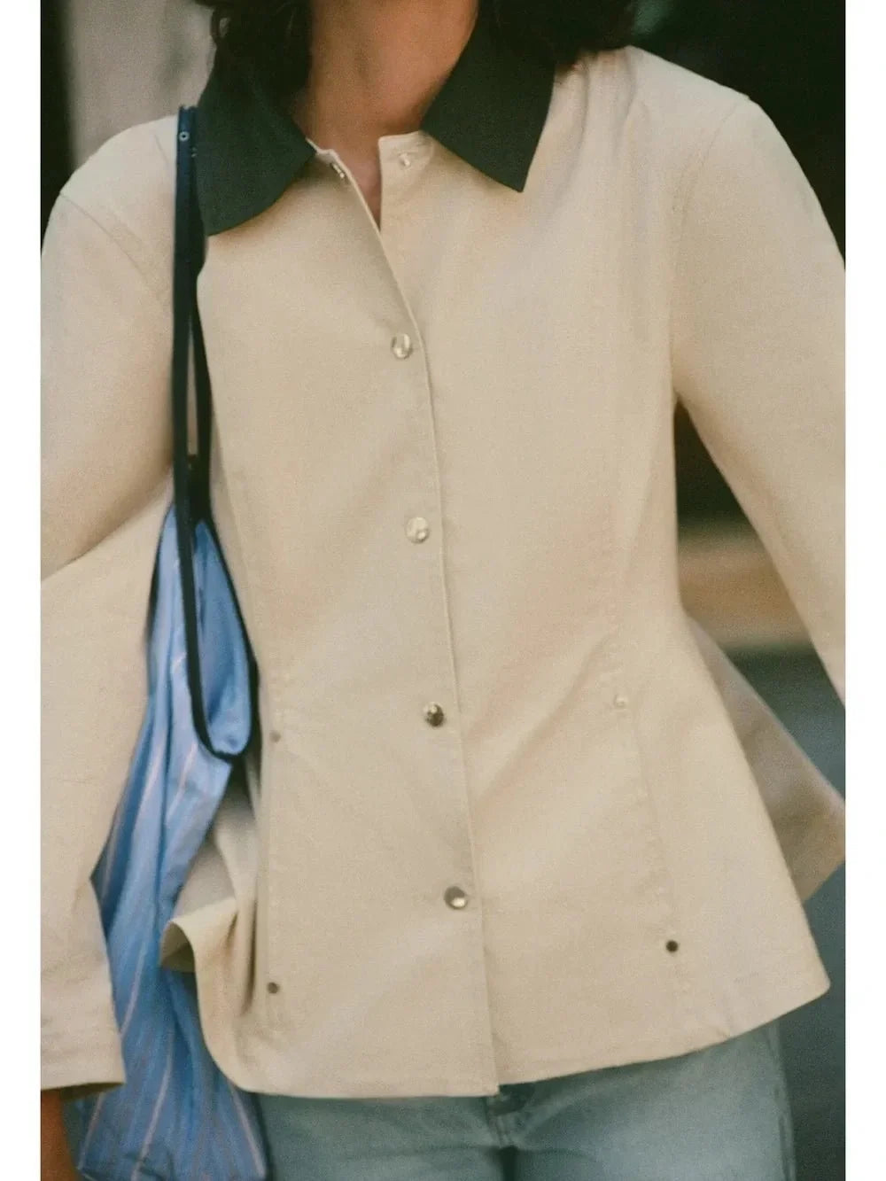 Emily Contrast Collar Peplum Jacket