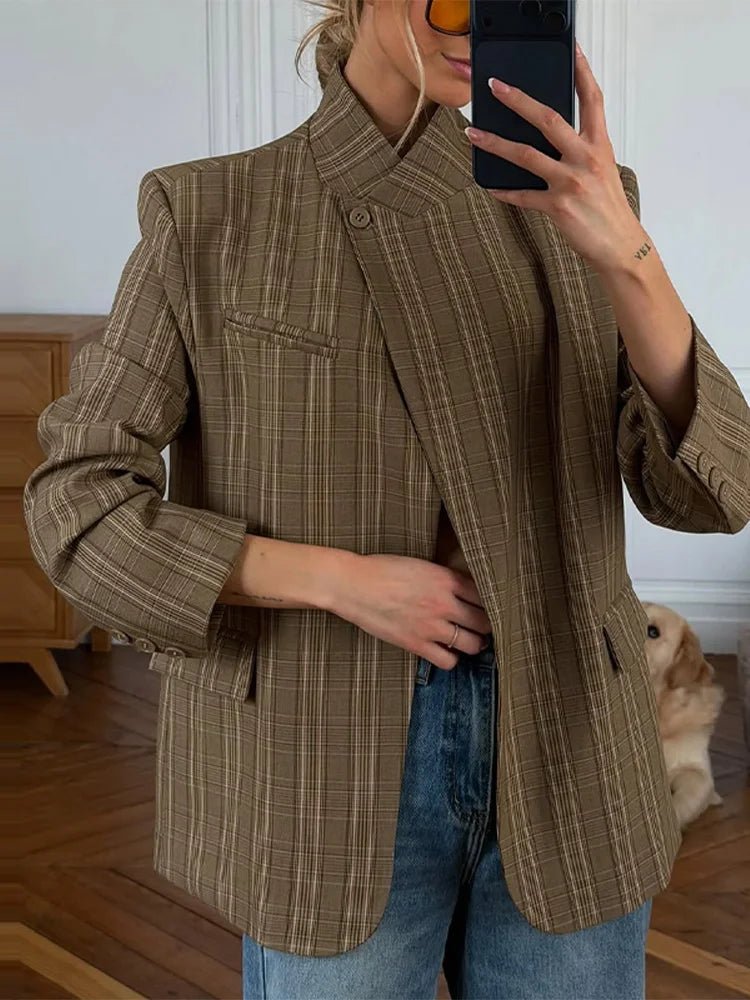 Katie Plaid Stand Collar Blazer