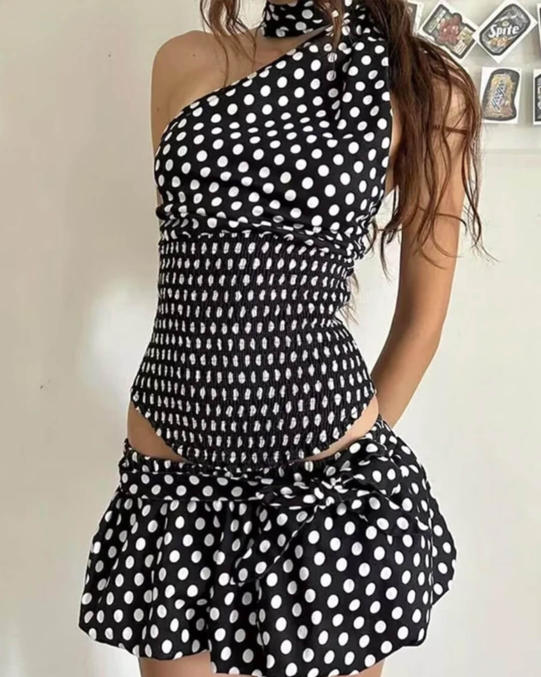 Astrid Puantiyeli Lastikli Bel Mini Etek