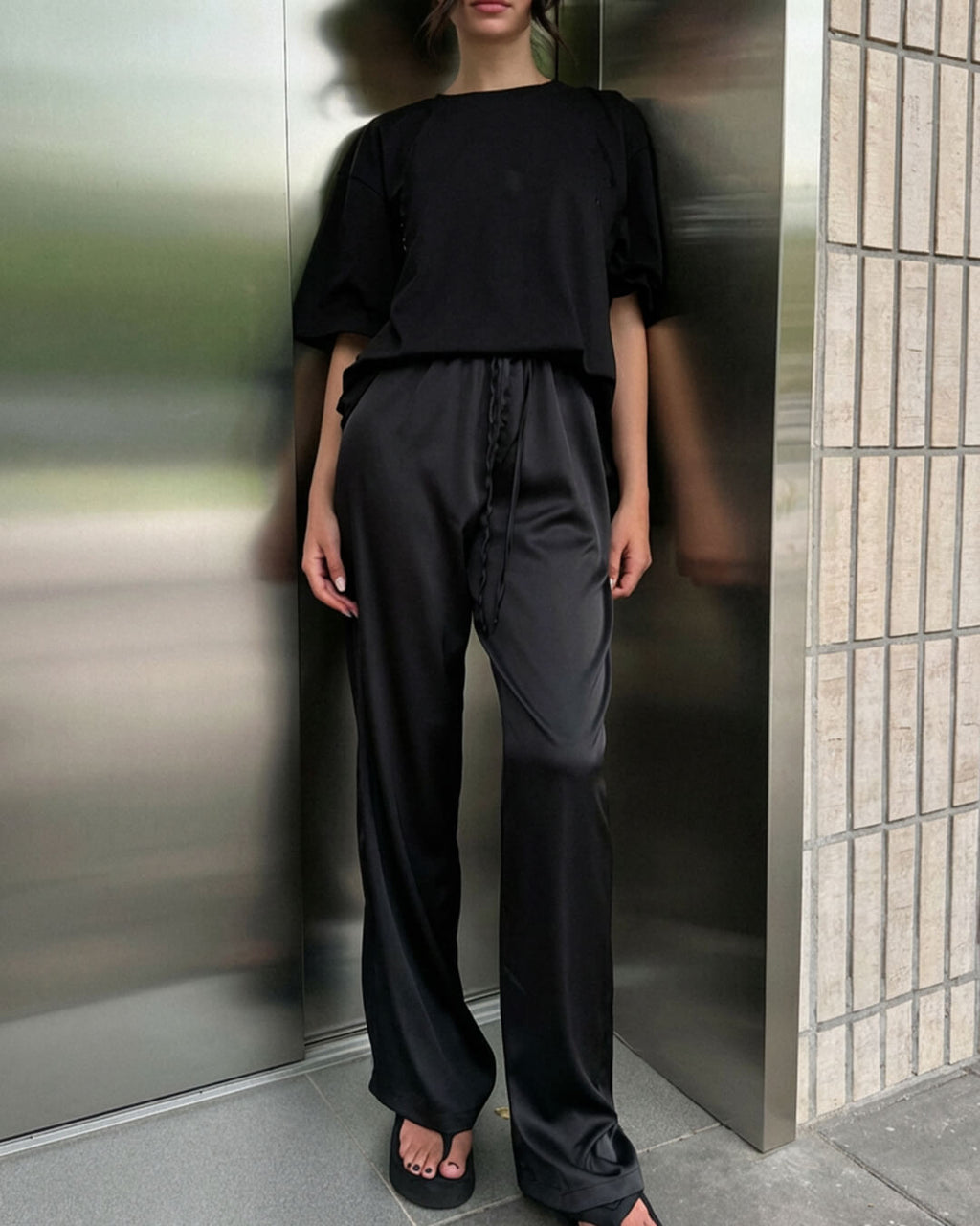 Norma High Waist Satin Wide Leg Trousers