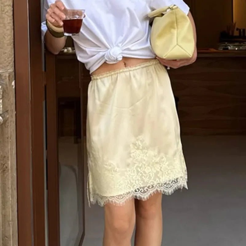 Saskia Lace Patchwork Satin Mini Skirt