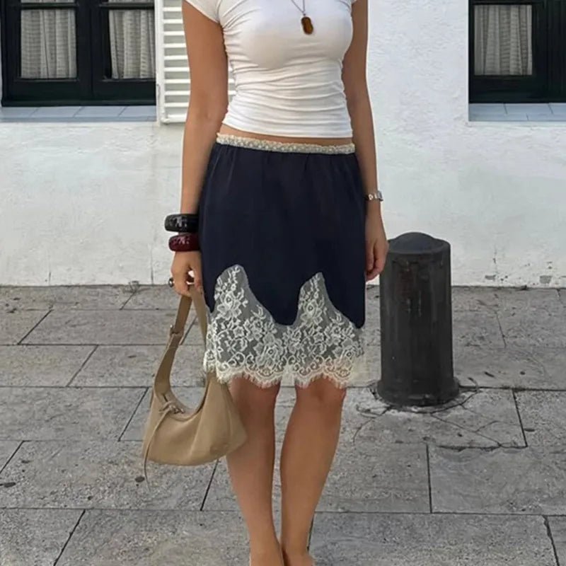Saskia Lace Patchwork Satin Mini Skirt