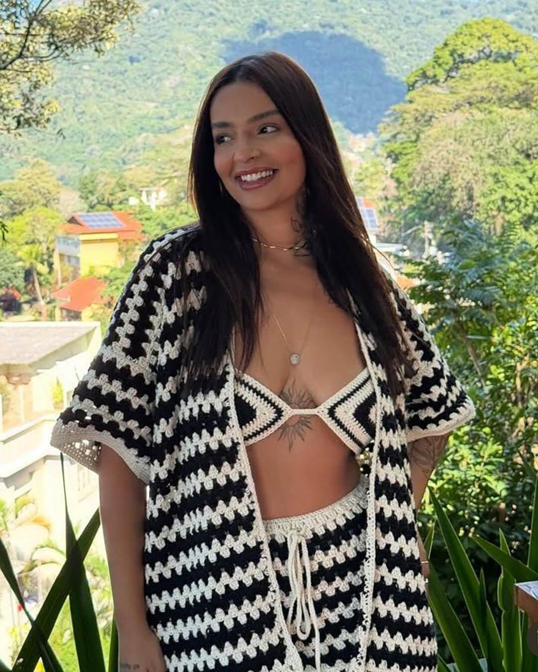 Bree Color-Block Knit Bikini Set with Coat