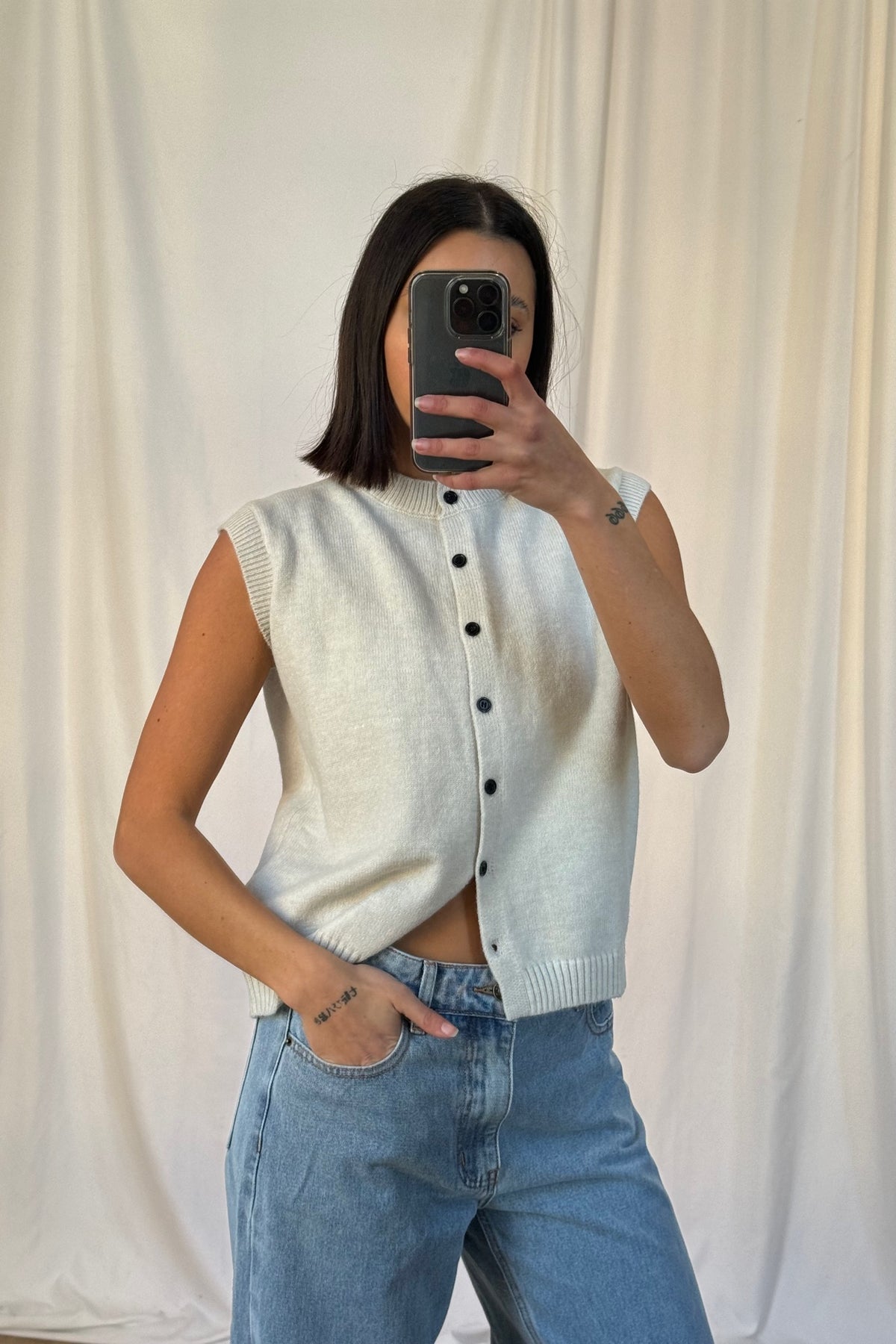 Tori Button Front Knitted Vest Cardigan