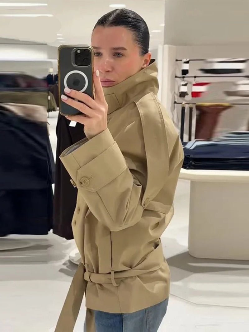 Anna High Neck Cropped Utility Trench Coat