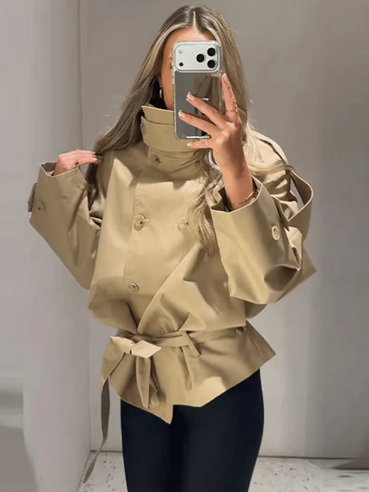 Anna High Neck Cropped Utility Trench Coat