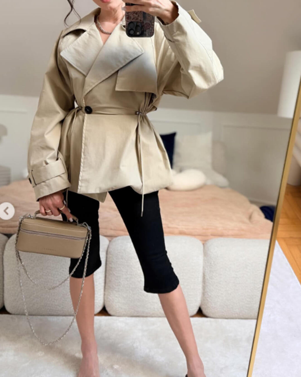 Emilia Lapel Collar Drawstring Trench Coat