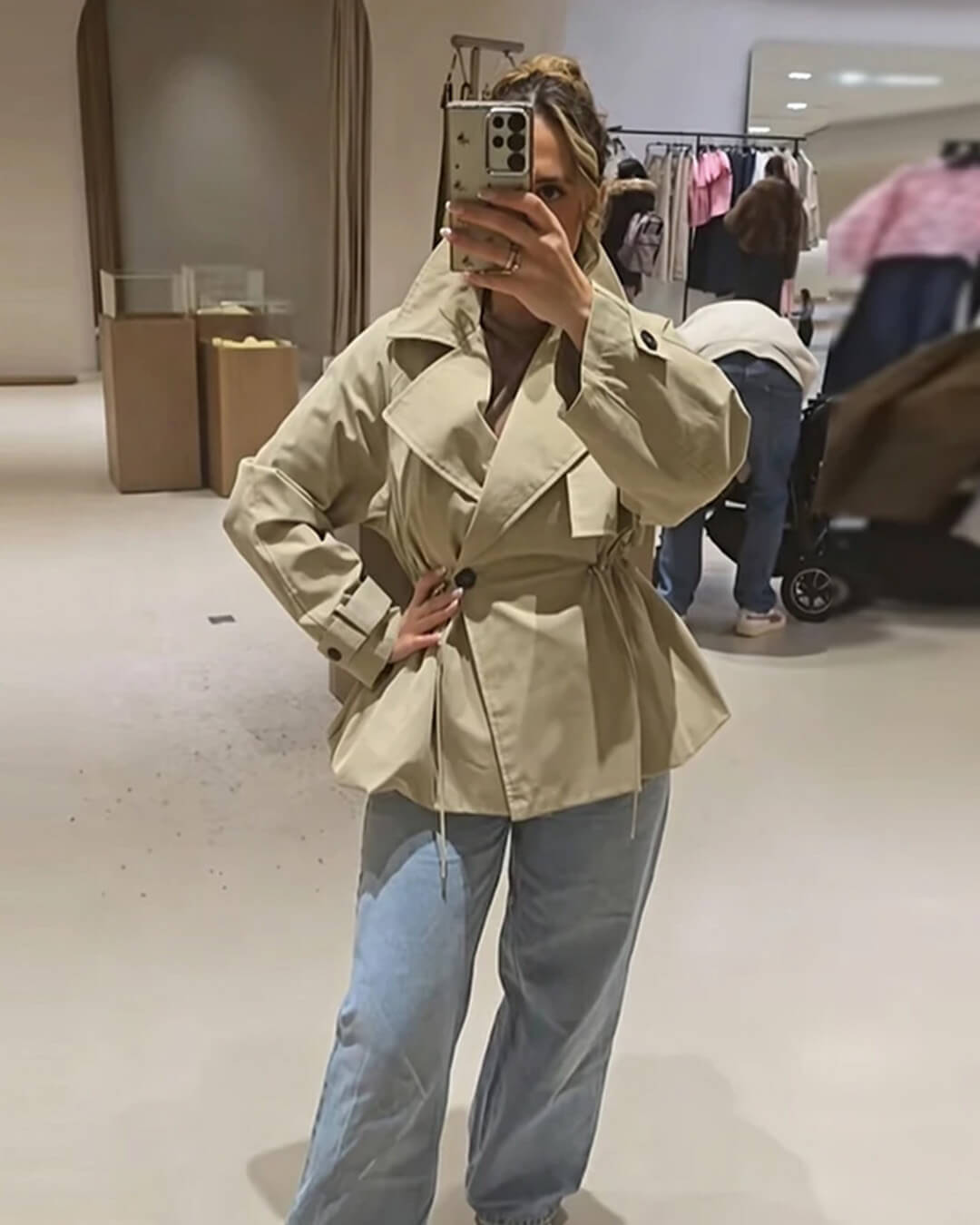 Emilia Lapel Collar Drawstring Trench Coat