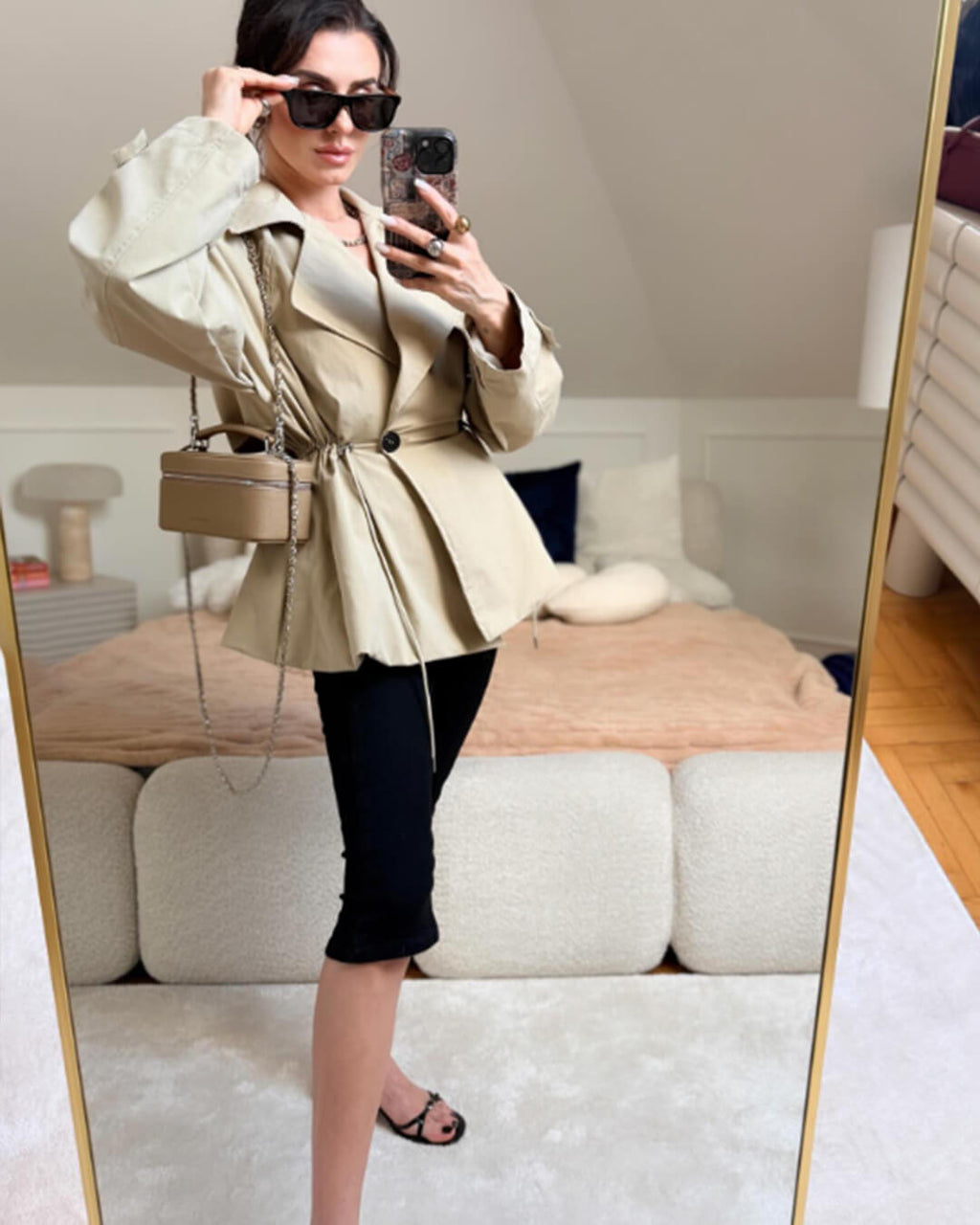 Emilia Lapel Collar Drawstring Trench Coat