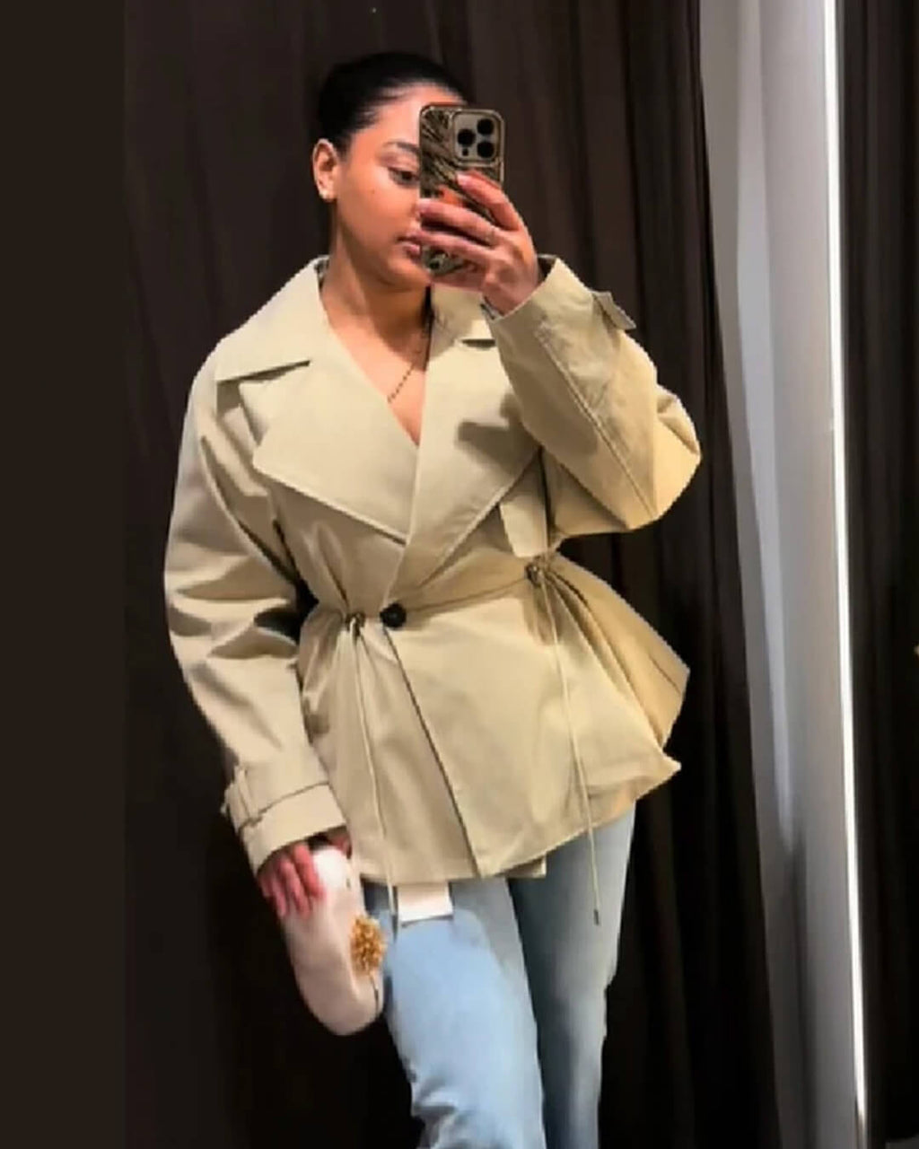 Emilia Lapel Collar Drawstring Trench Coat